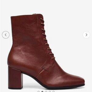 New Ecco Rich Brown Leather Lace-Up Boots Size 9